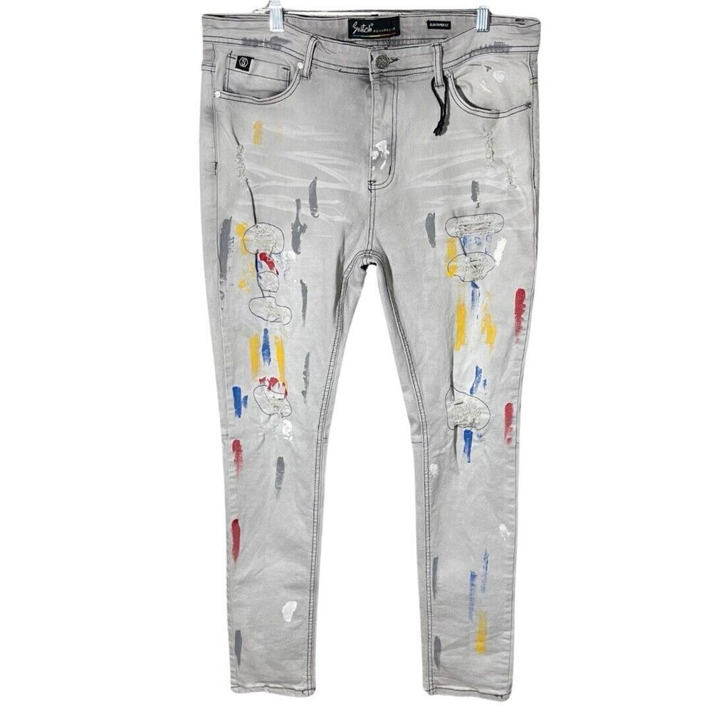 Switch Remarkable Painted SLIM TAPER FIT Jeans Men 36x34 Gray Distress Denim NEW
